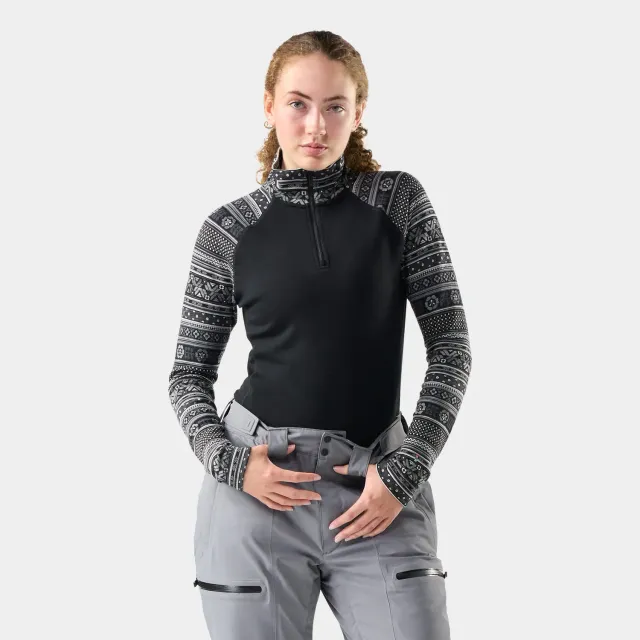 Smartwool Classic Thermal 1/4 Zip ulltrøye Black Fair Isle Fun varm