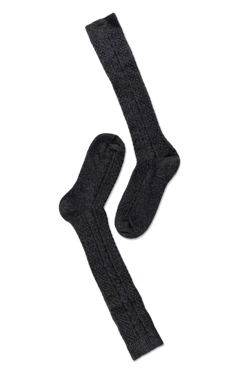 Note By Syversen Wool Cable Knee High knestrømper mørkegrå