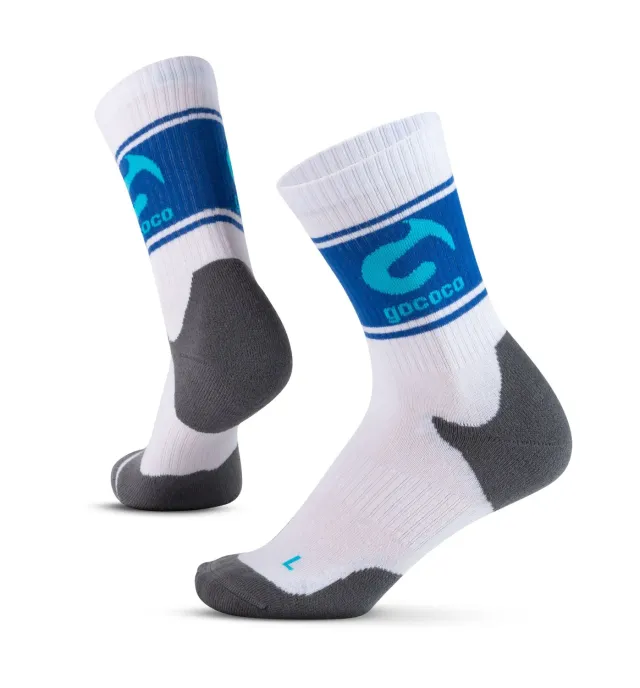 Gococo Active Crew sportssokker hvit blå 2-pack dempet