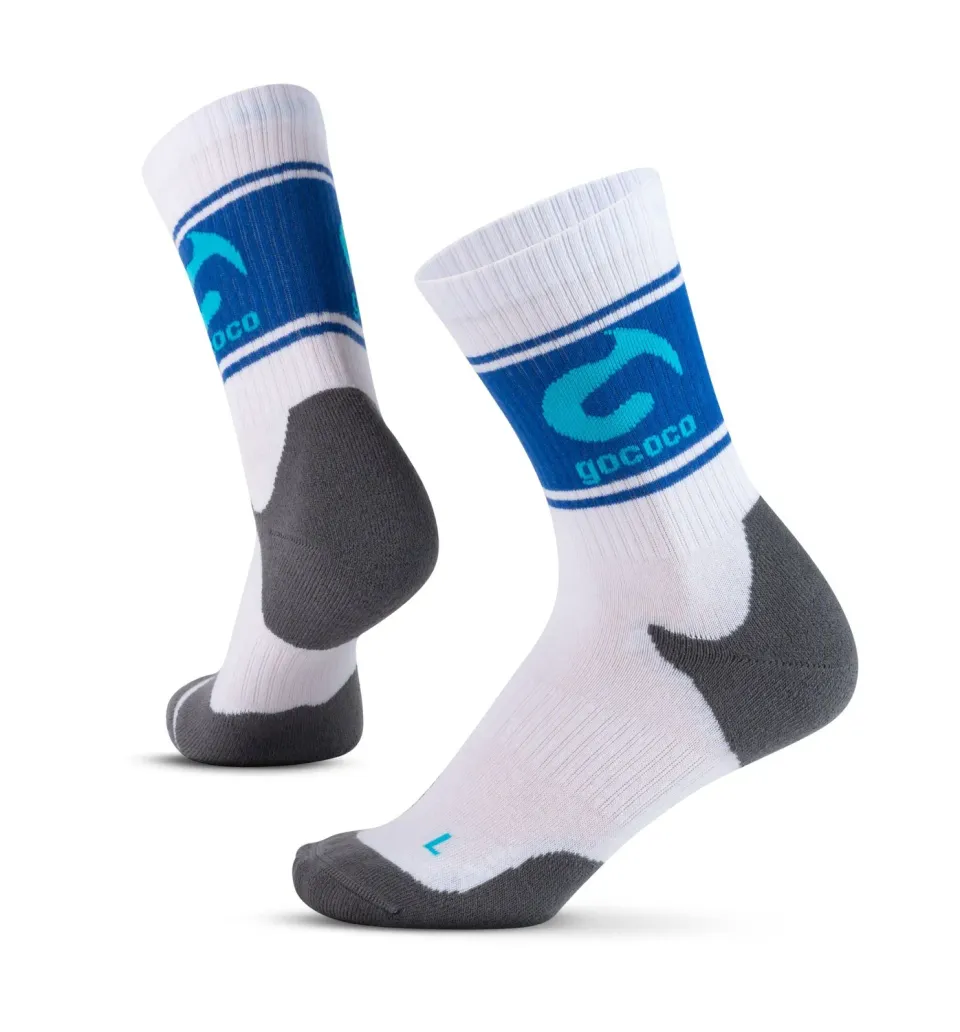 Gococo Active Crew sportssokker hvit blå 2-pack dempet