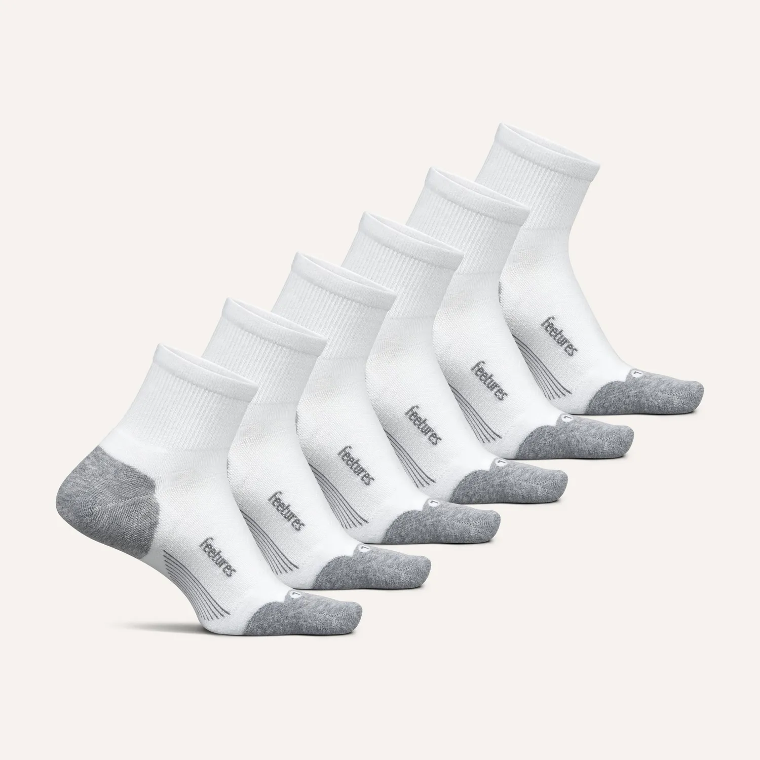 Feetures Elite Max Cushion Quarter sokker 6-pakk hvit miks tykk