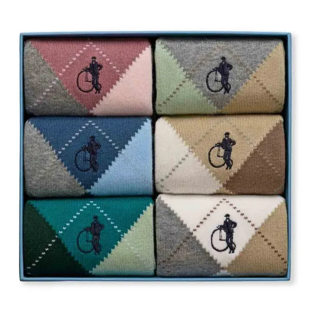 London Sock Company Highland 6-pack sokker pastell argyle