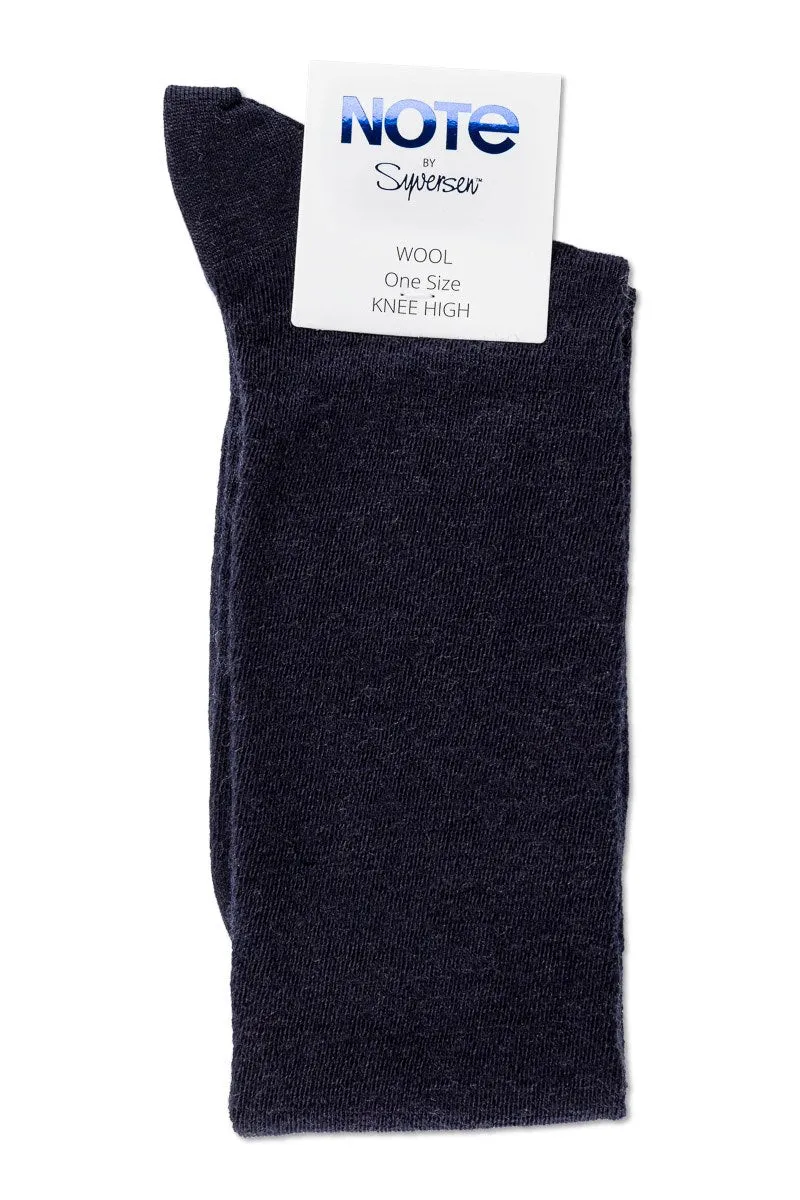 Note By Syversen Flat Knit Wool Knee High knestrømpe navy ull