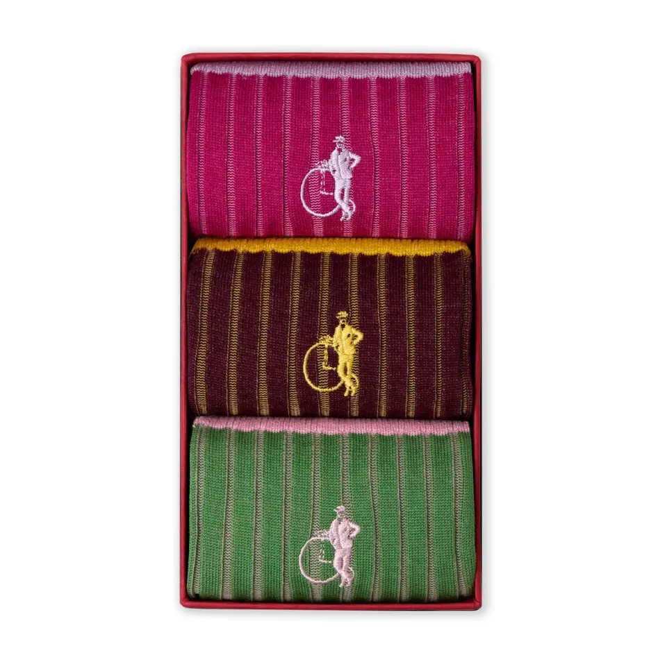 London Sock Company Studio I sokker 3 par stripet bomull