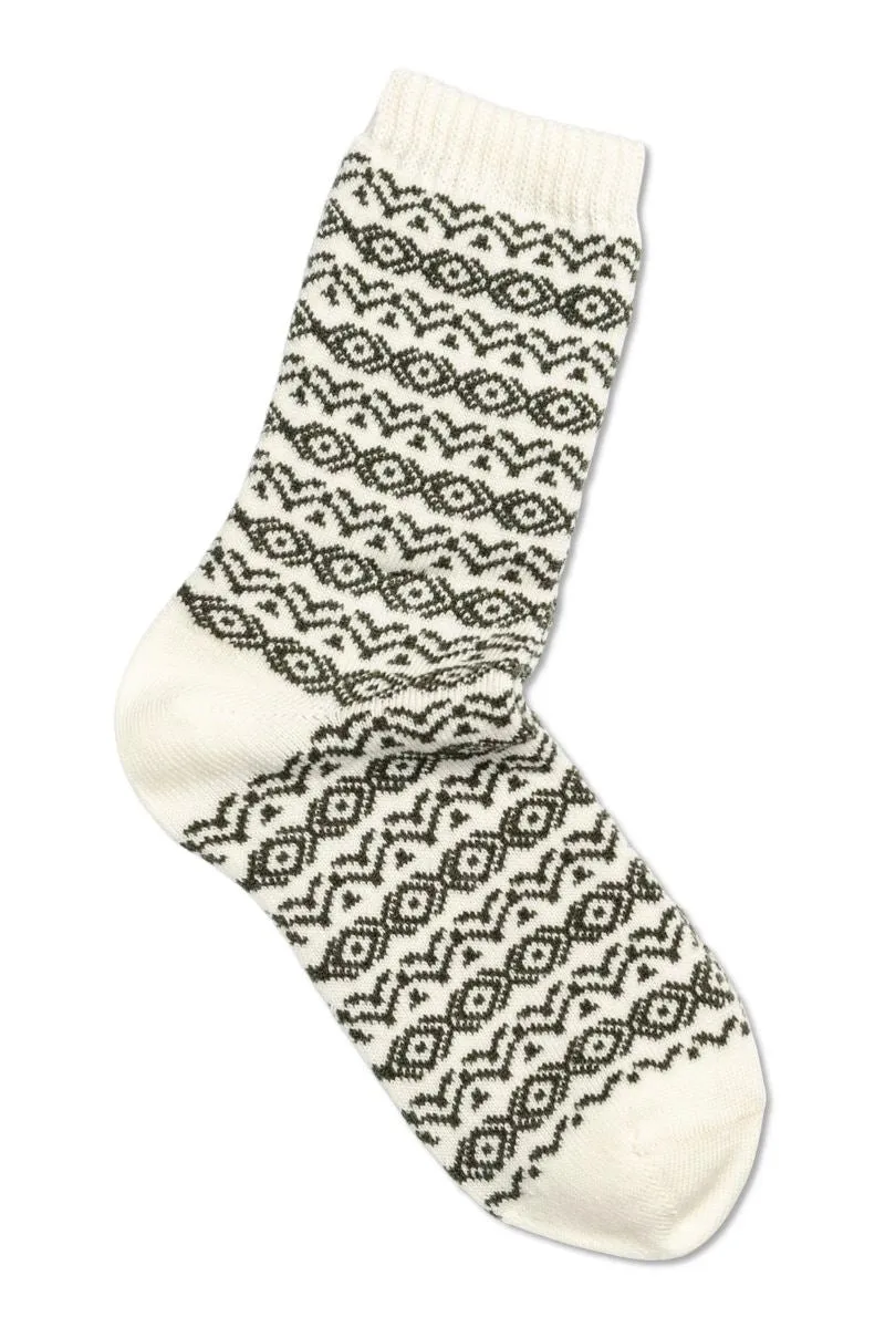 Note By Syversen Wool Pattern ullsokker offwhite olive