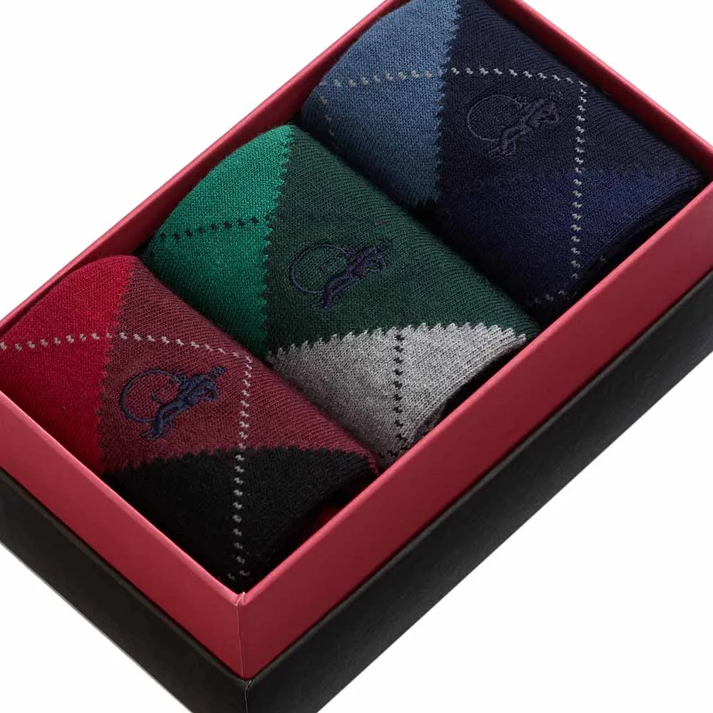 London Sock Company Balmoral Argyle sokker 3-pak blått rødt grønt