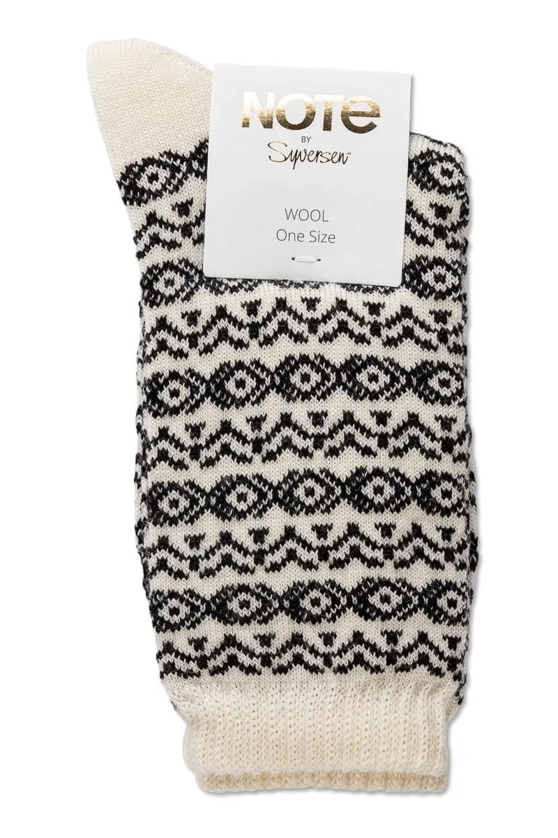 Note By Syversen Wool Pattern ullsokker offwhite/black varm ull