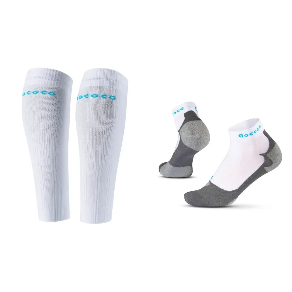 Gococo Compression Calf Sleeves + Light Sport sokker hvit