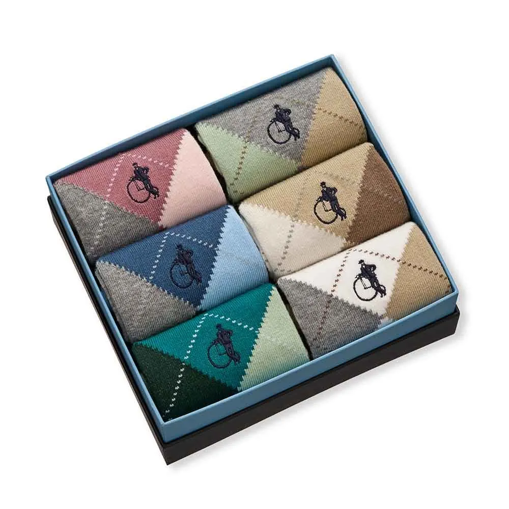London Sock Company Highland 6-pack sokker pastell argyle