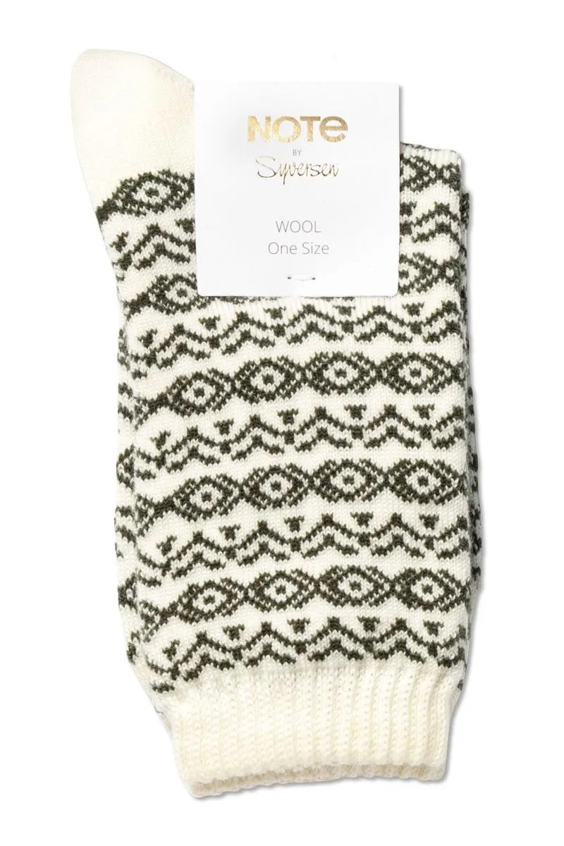 Note By Syversen Wool Pattern ullsokker offwhite olive