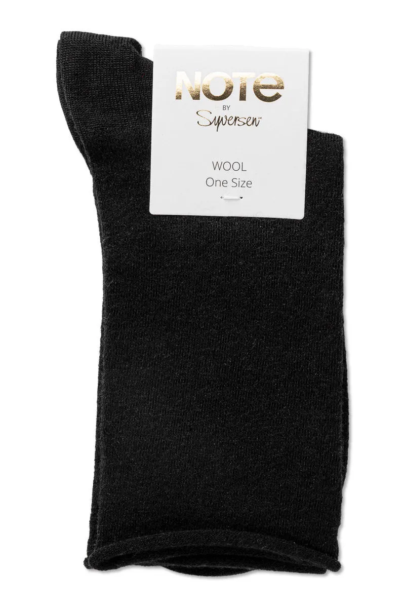 Note By Syversen 3pk Wool Roll Top sokker svart 36-41 ull