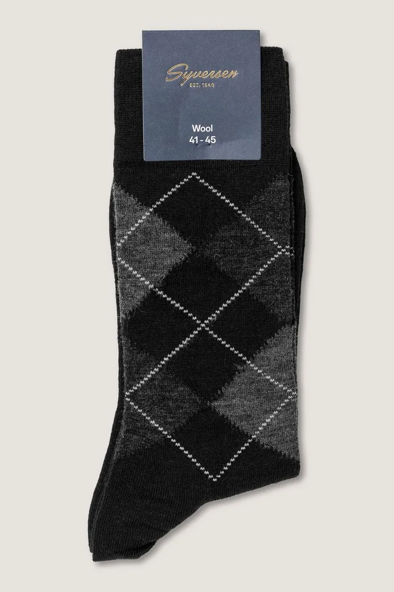 Note Wool Argyle Crew ullsokker svart grå forsterket tå