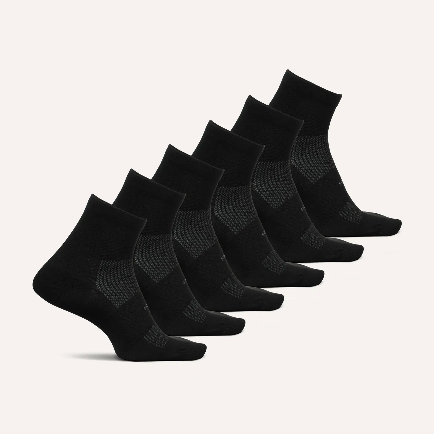 Feetures High Performance Max Cushion Quarter sokker 6-pk Black Mix