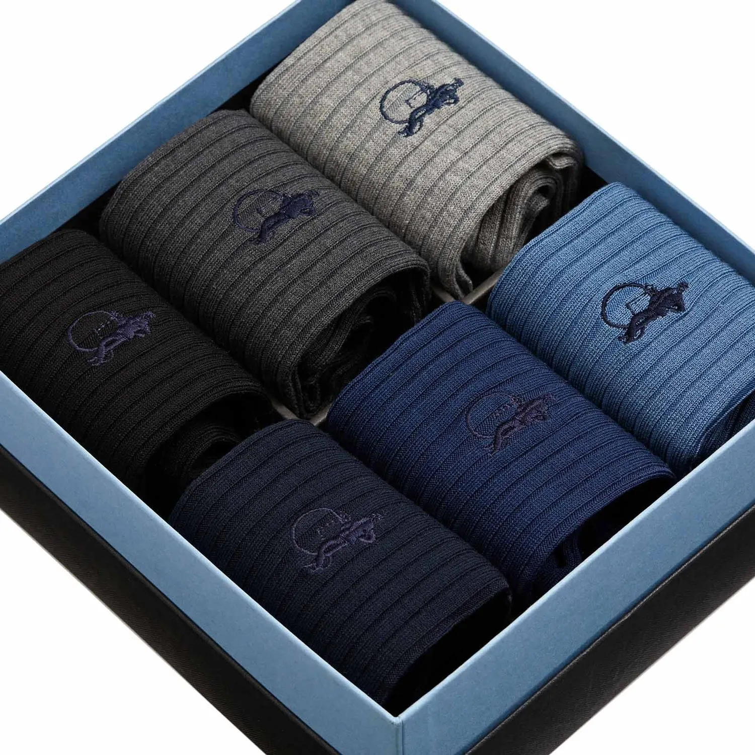 London Sock Company Simply Staples sokker 6-par grå blå