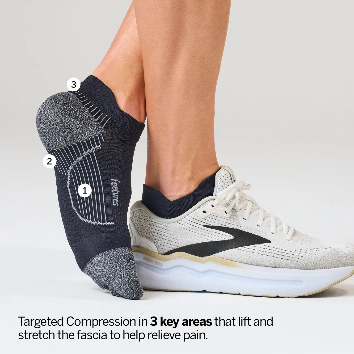 Feetures Plantar Fasciitis Relief Tab sokker hvit støtte