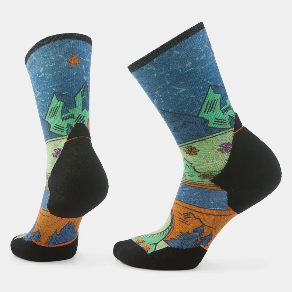 Smartwool Trail Run Mountain Print Crew sokker blå