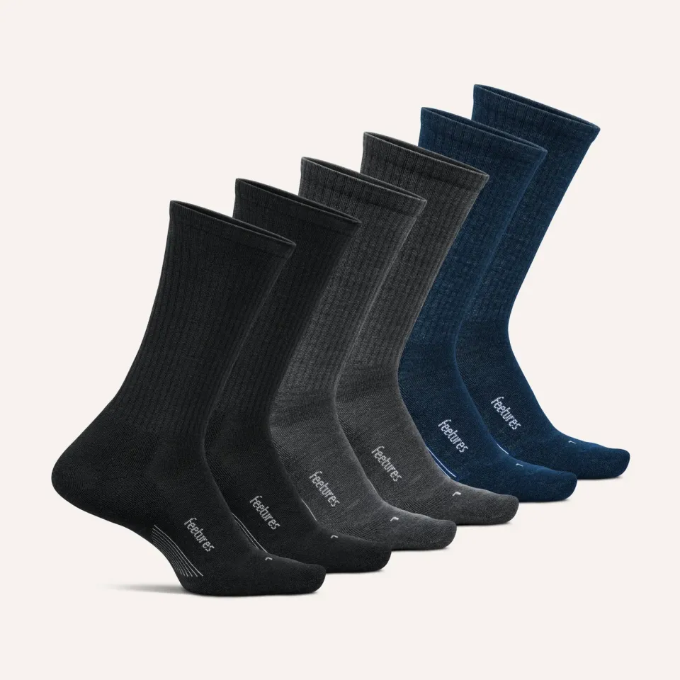 Feetures Merino 10 Max Cushion Crew sokker 6-pk Navy Gray Mix ull