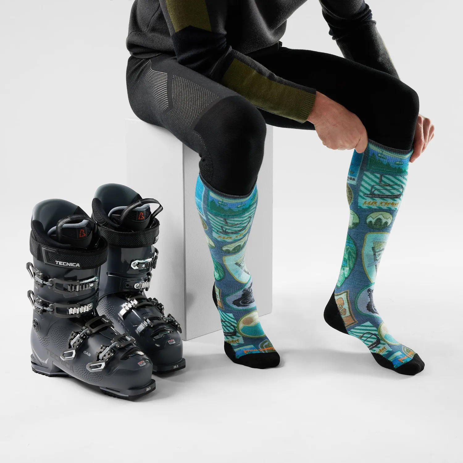 Smartwool Ski Explorer Print OTC skisokker deep navy ull