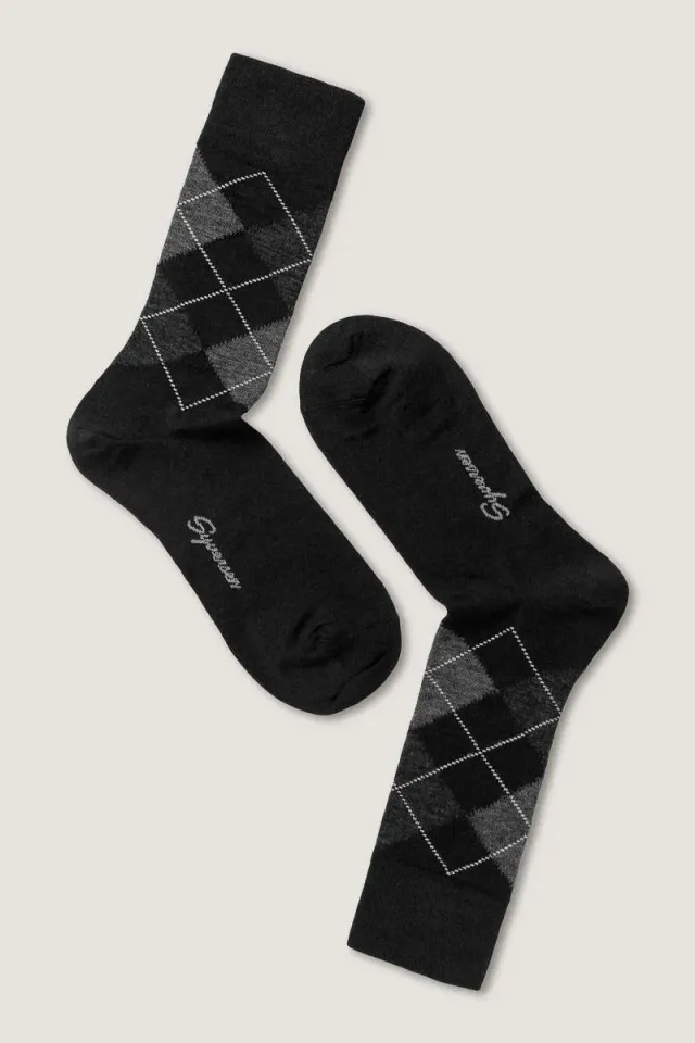 Note Wool Argyle Crew ullsokker svart grå forsterket tå