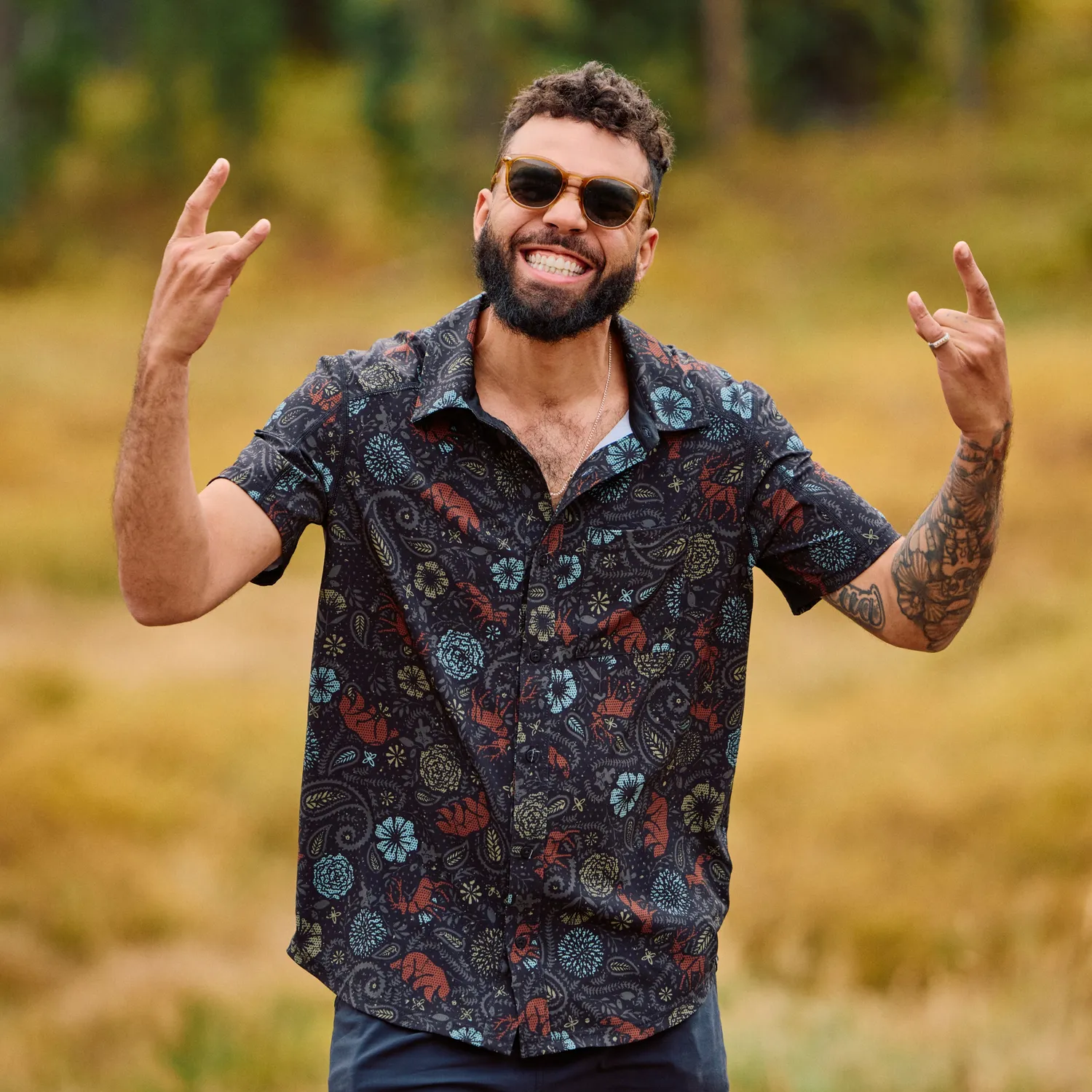 Smartwool Everyday Printed Short Sleeve Button Down skjorte Black Paisley merino