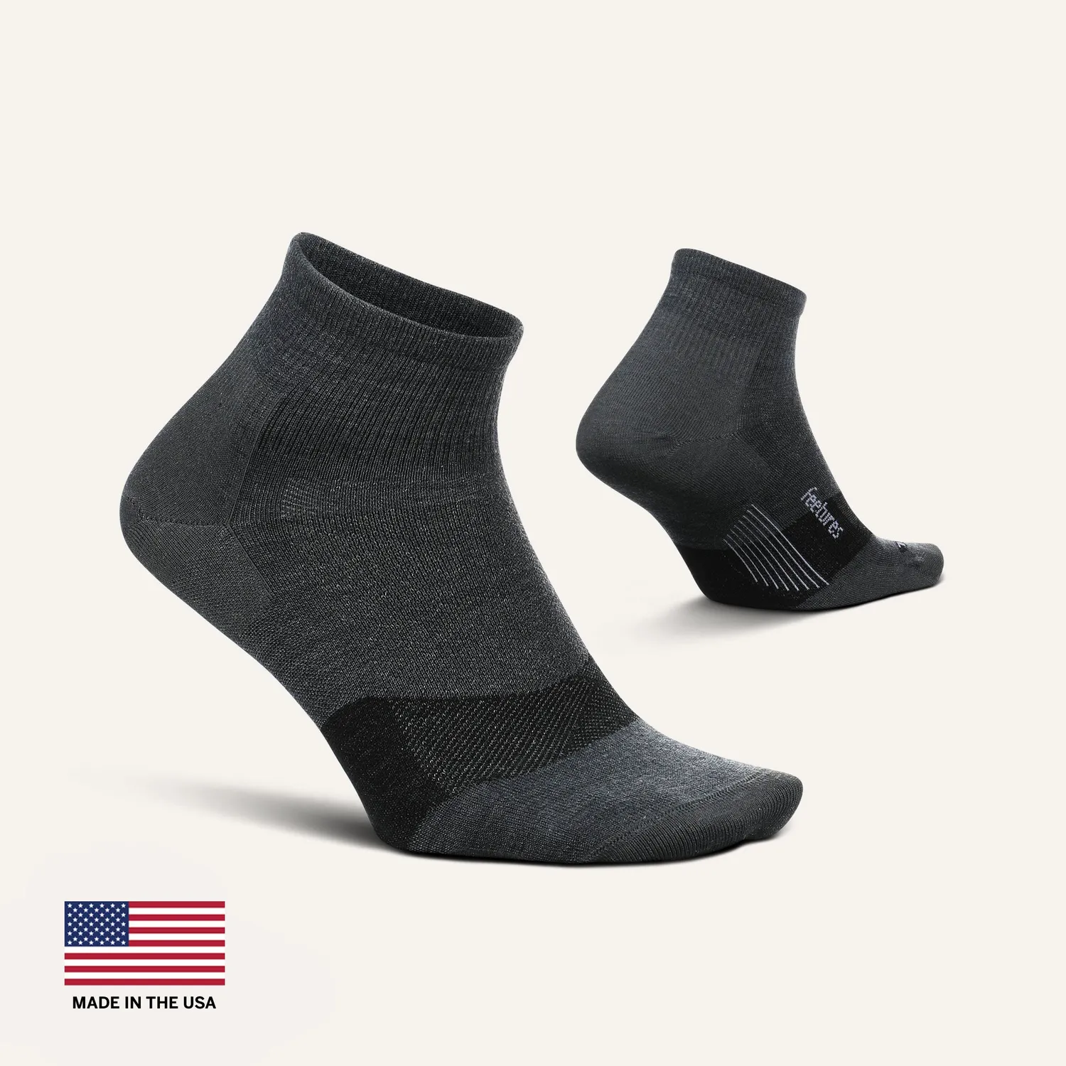 Feetures Merino 10 Max Cushion Quarter sokker svart tykk