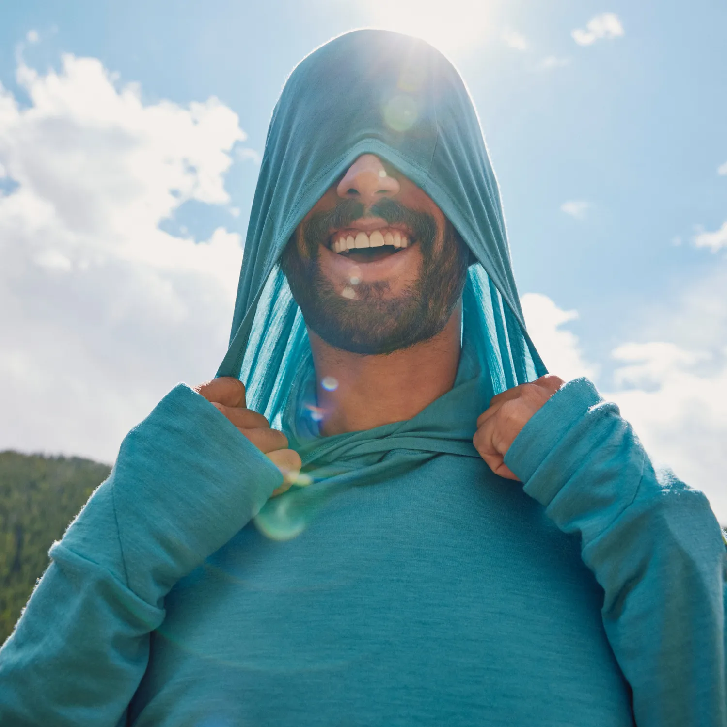 Smartwool Merino Sun hettegenser Mineral Blue UPF40+