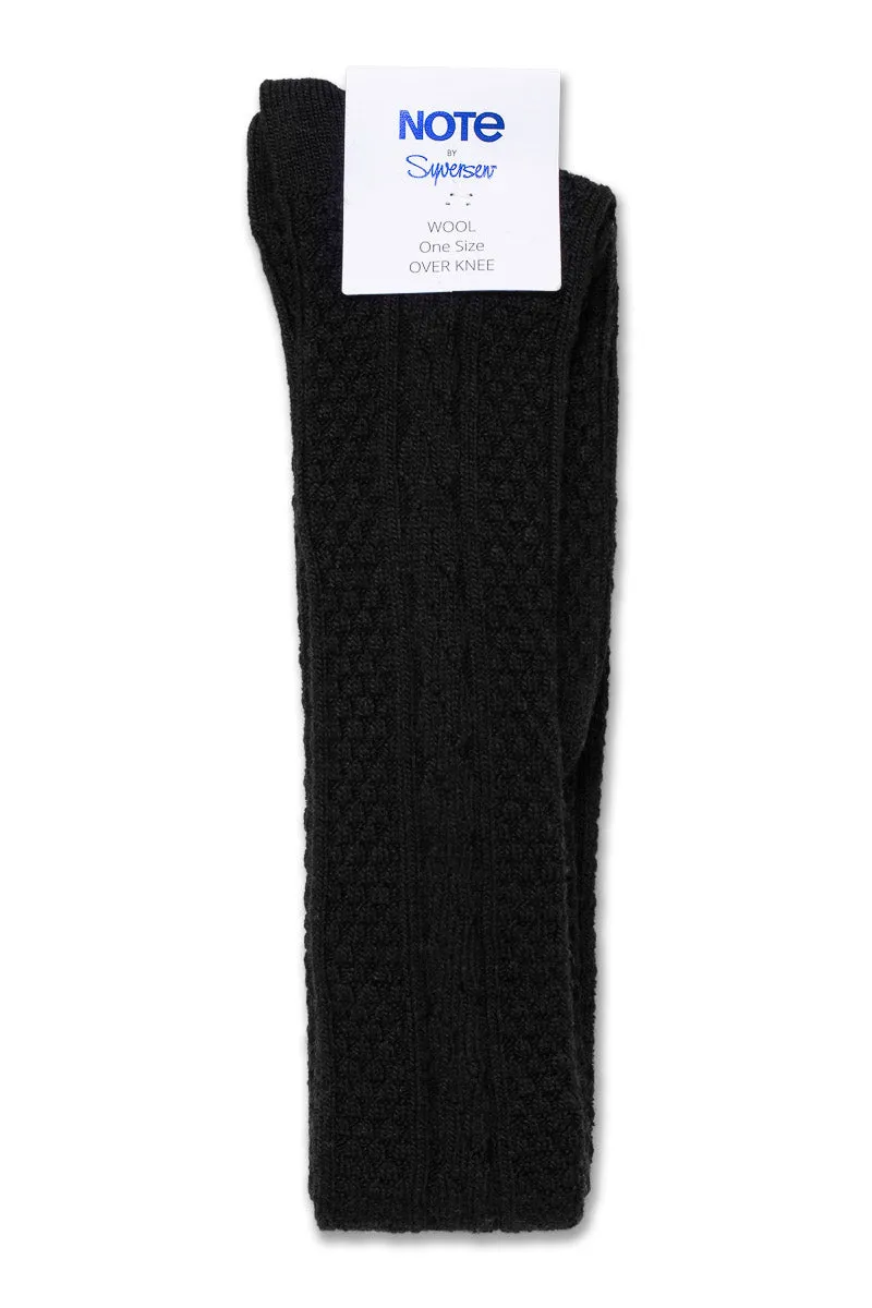 Note By Syversen Wool Cable lårhøye strømper sort ull