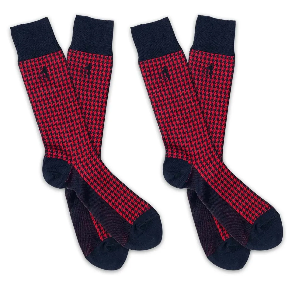 London Sock Company Houndstooth røde sokker 2-pak klassisk