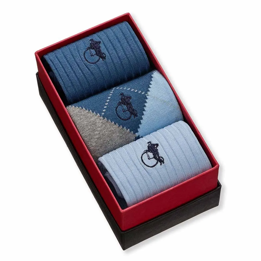 London Sock Company Argyle Blues sokker 3-pak blå