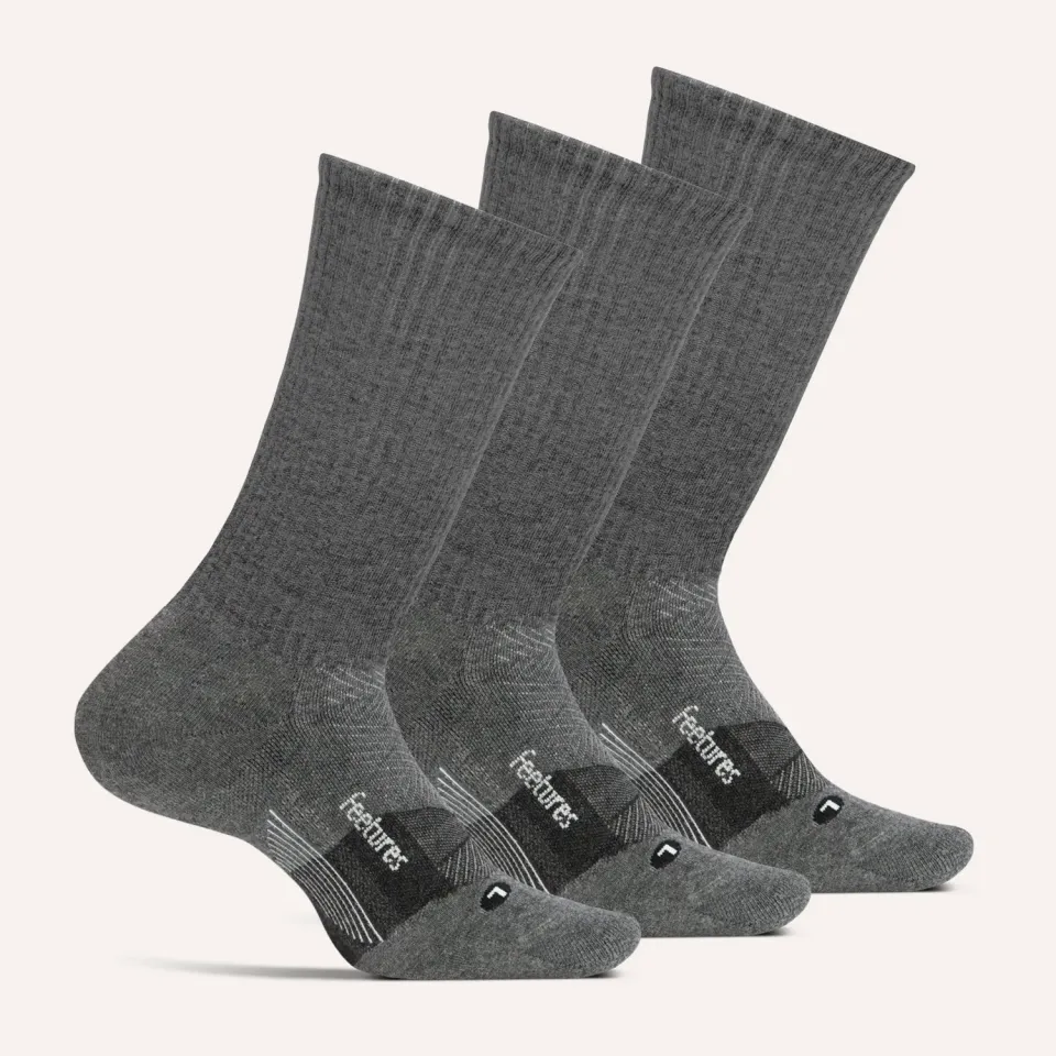 Feetures Merino 10 Max Cushion Crew sokker 3-pakk ull grå