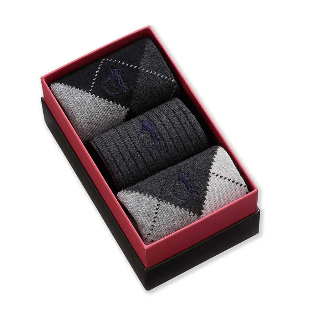 London Sock Company Argyle Shadow sokker 3-pk grå