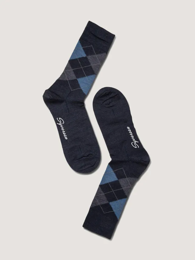 Note By Syversen Wool Argyle Crew sokker blå/grå 41-45 ull