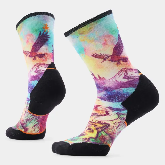 Smartwool Trail Run Serene Peak Print crew sokker Dusty Teal merino