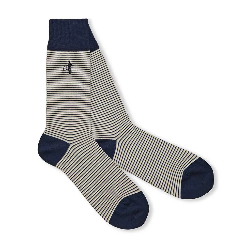 London Sock Company Simply Stripes Grey Blue sokker 1 par bomull