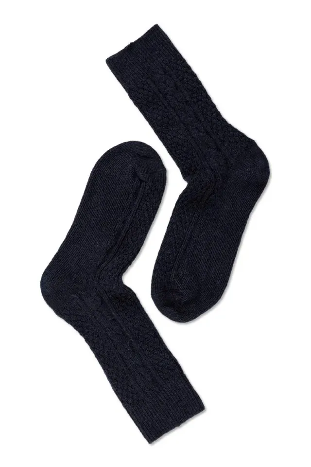 Note by Syversen Wool Cable ullsokker navy 36-41 med flettemønster