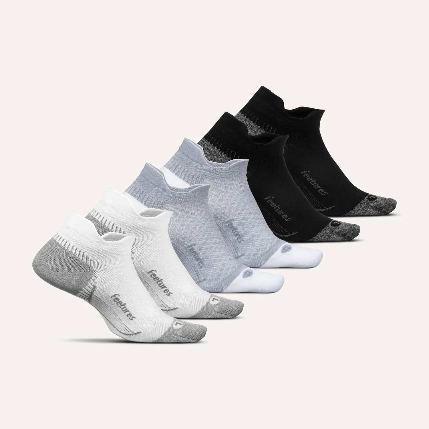 Feetures Plantar Fasciitis Relief Tab sokker 6-pack hvit støtte