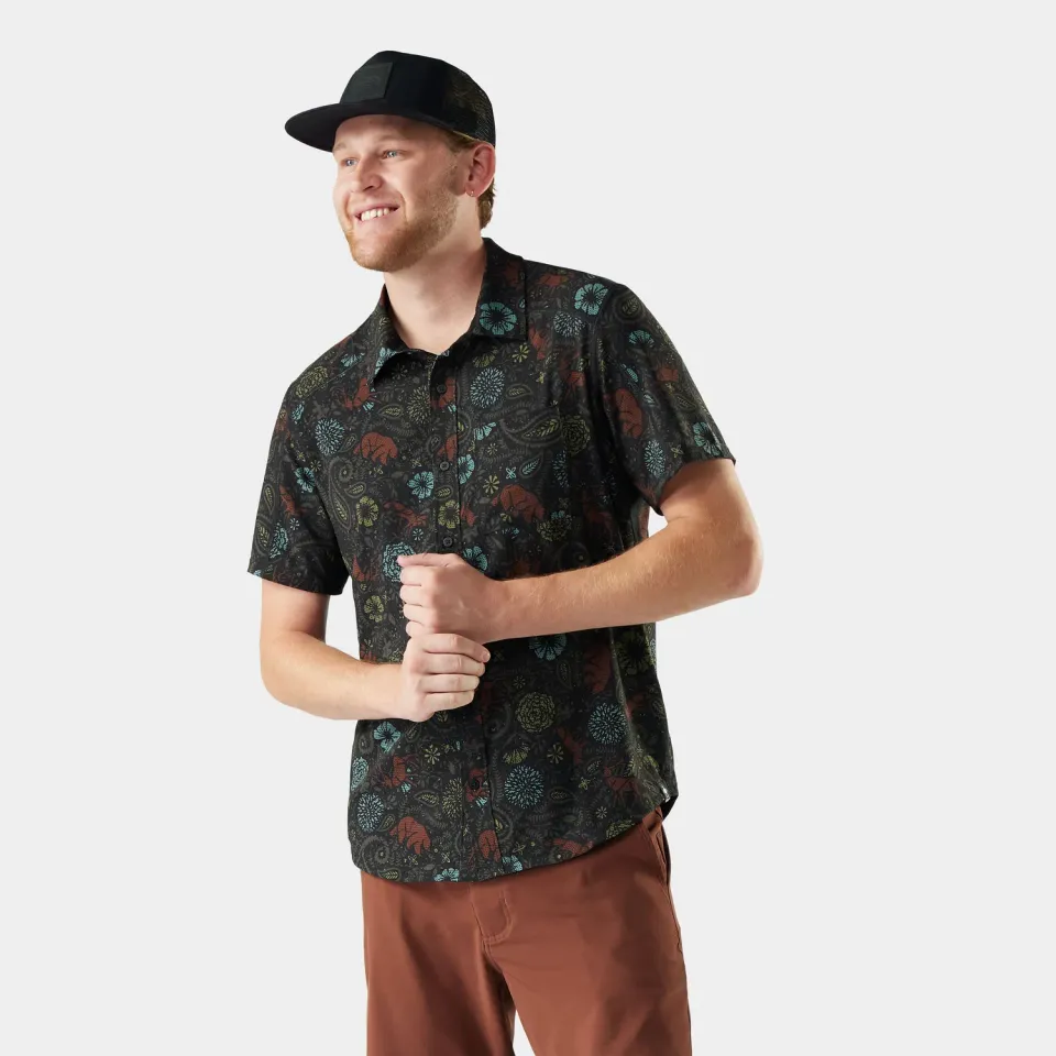 Smartwool Everyday Printed Short Sleeve Button Down skjorte Black Paisley merino
