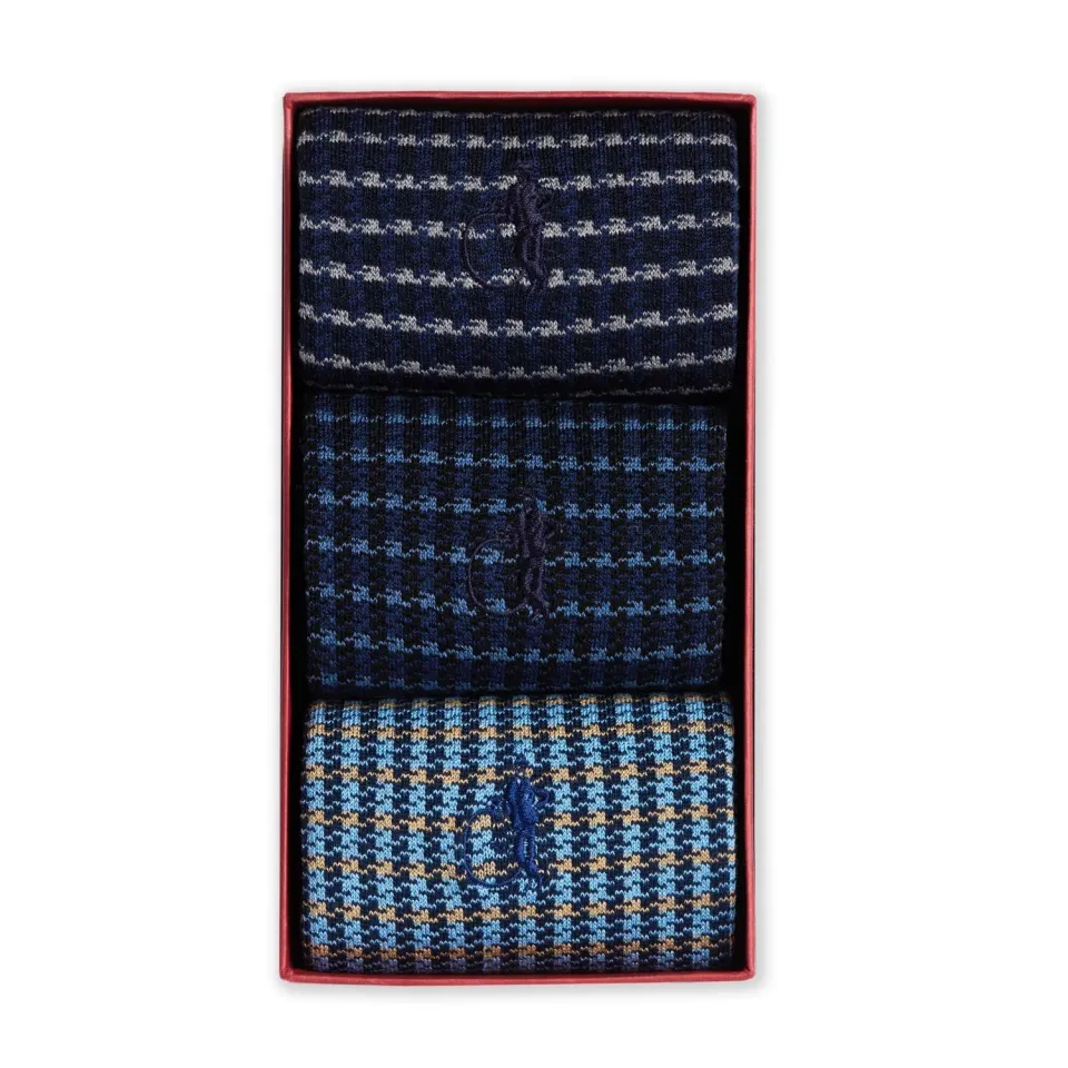 London Sock Company Shaken Blues sokker 3 par blå mønster
