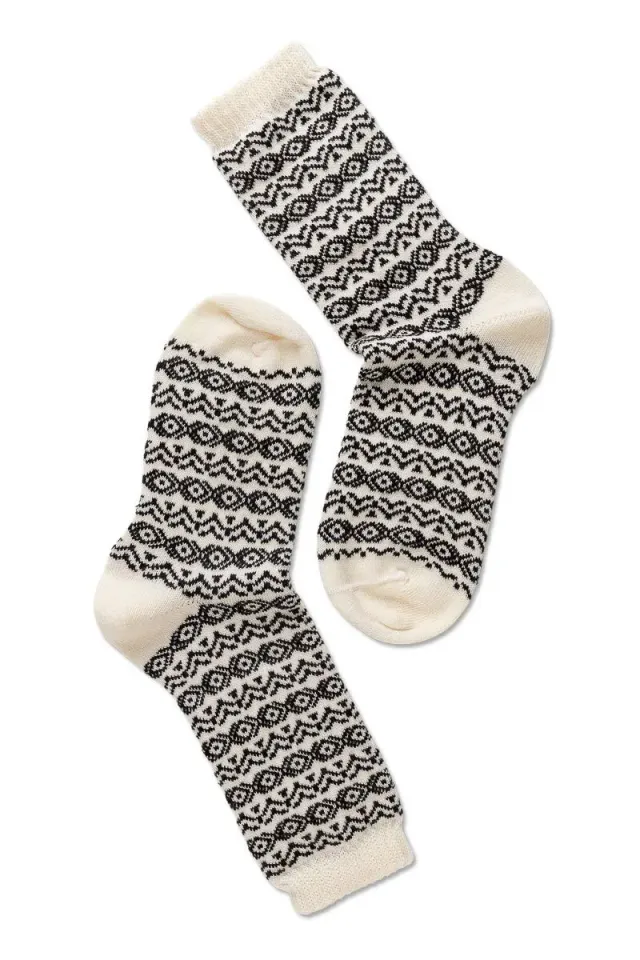 Note By Syversen Wool Pattern ullsokker offwhite/black varm ull