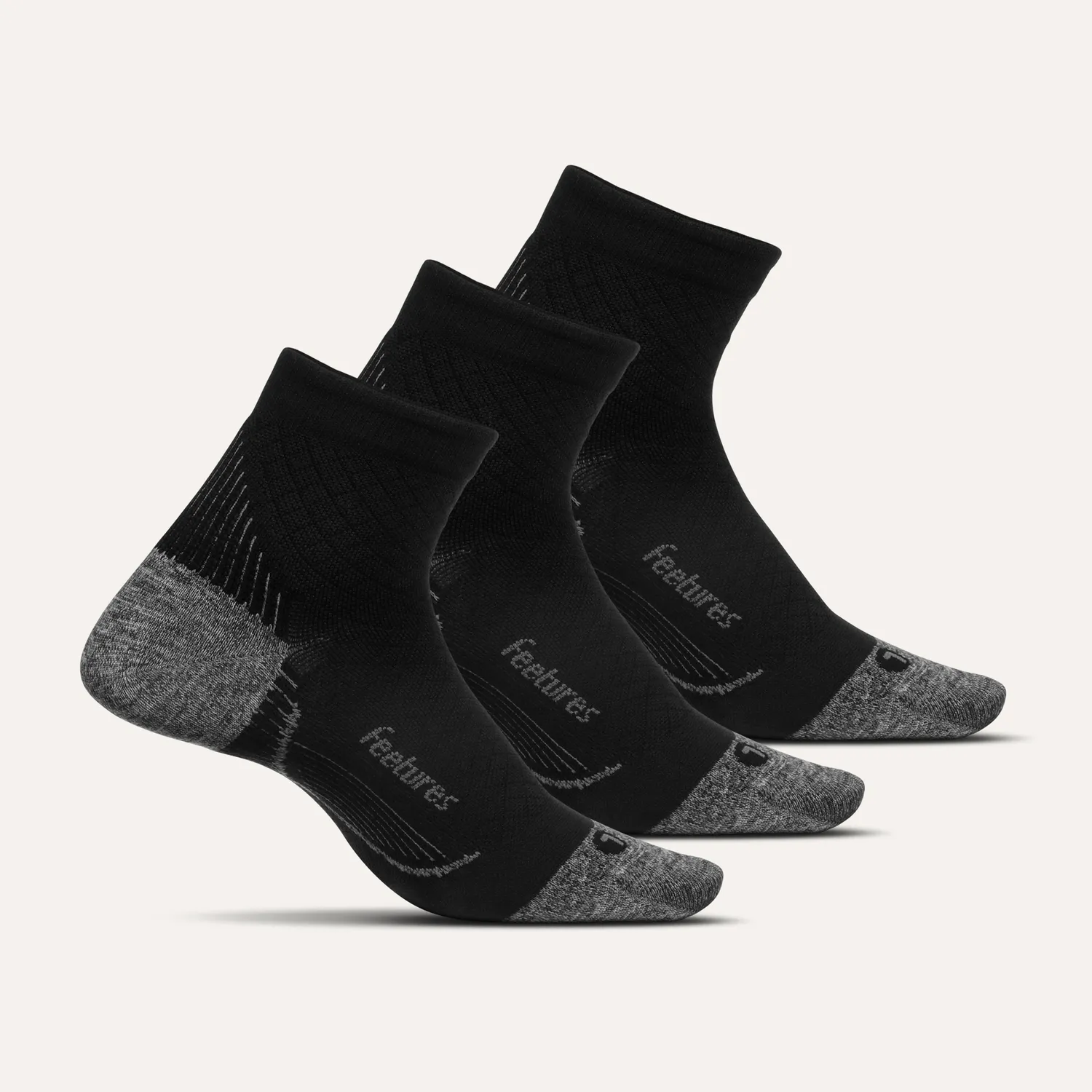 Feetures Plantar Fasciitis Relief Light Cushion Quarter sokker 3-pack hvit støtte