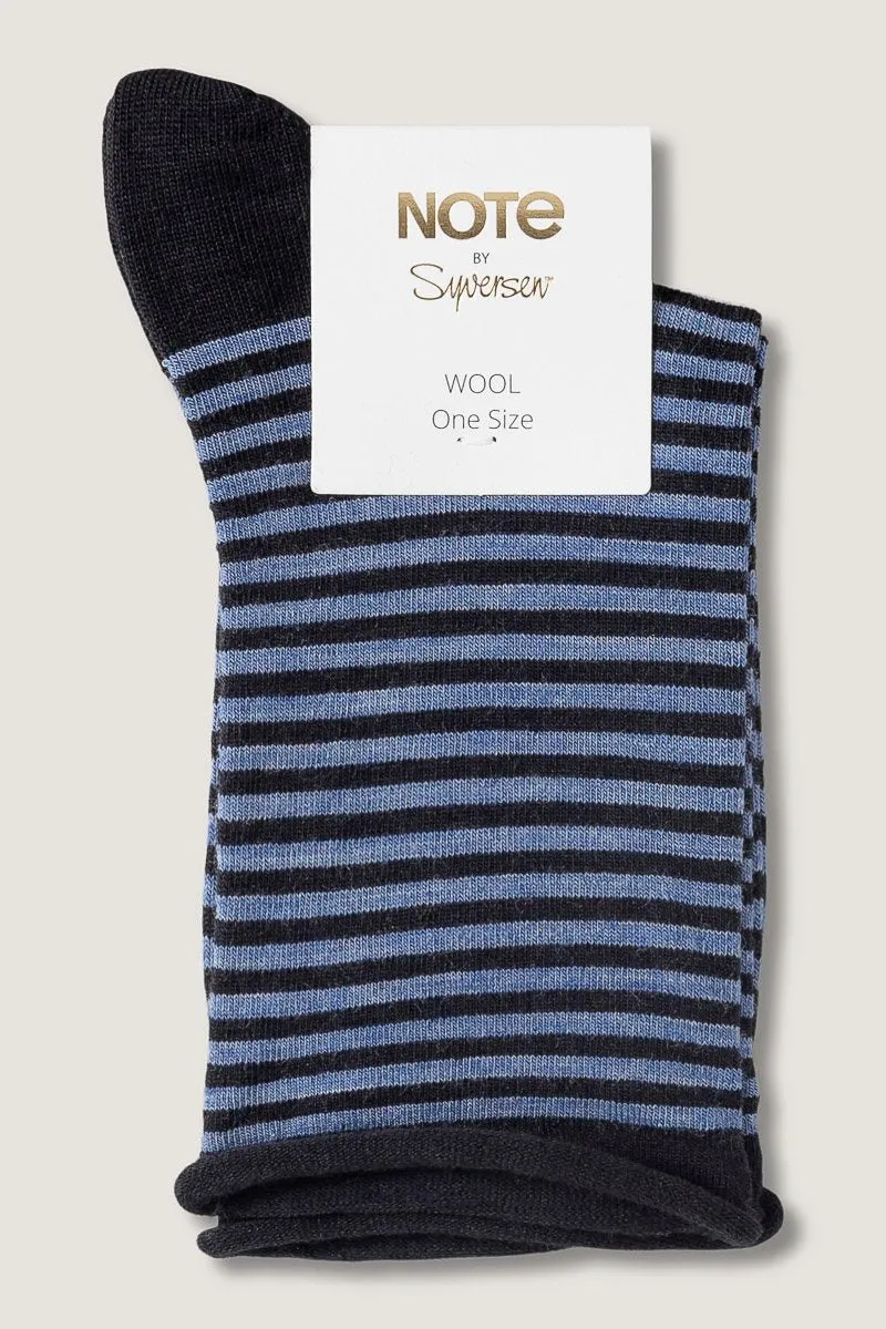 Note By Syversen Wool Stripes Roll Top ullsokker blå