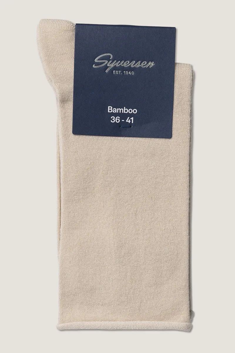 Note Bamboo Roll Top bambussokker beige uten stram strikk