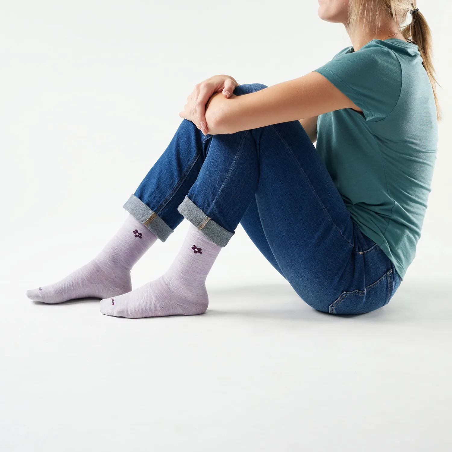 Smartwool Everyday Groovy Bloom Crew ullsokker lilla
