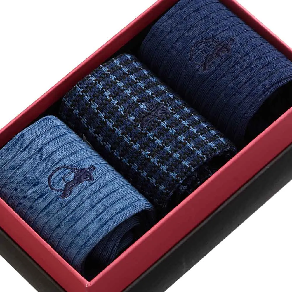London Sock Company Deep Blues sokker 3-pack blå bomull