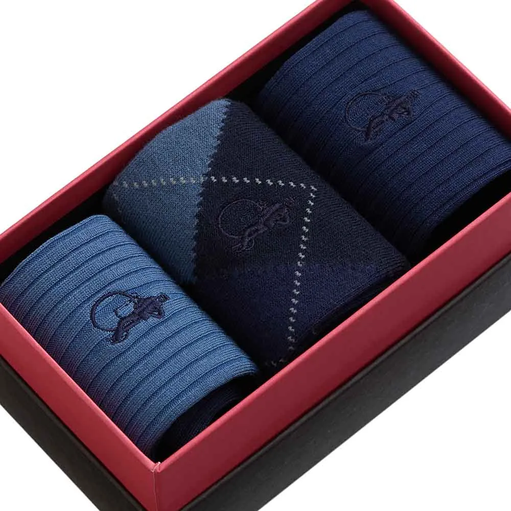 London Sock Company Blue Argyle sokker 3-pakning blå