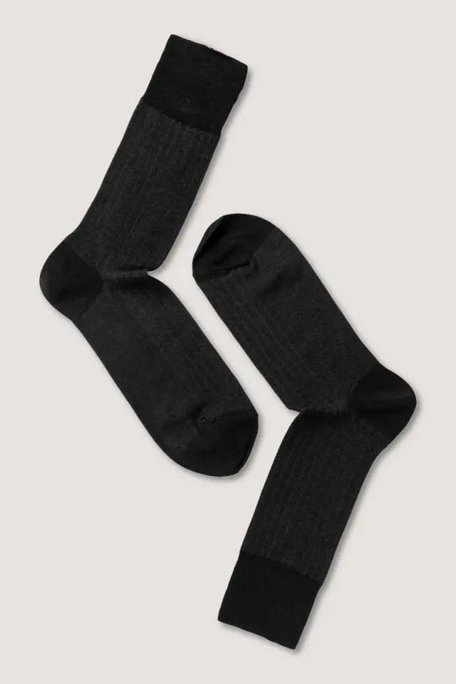 Note By Syversen Mercerized Cotton Rib sokker sort/grå