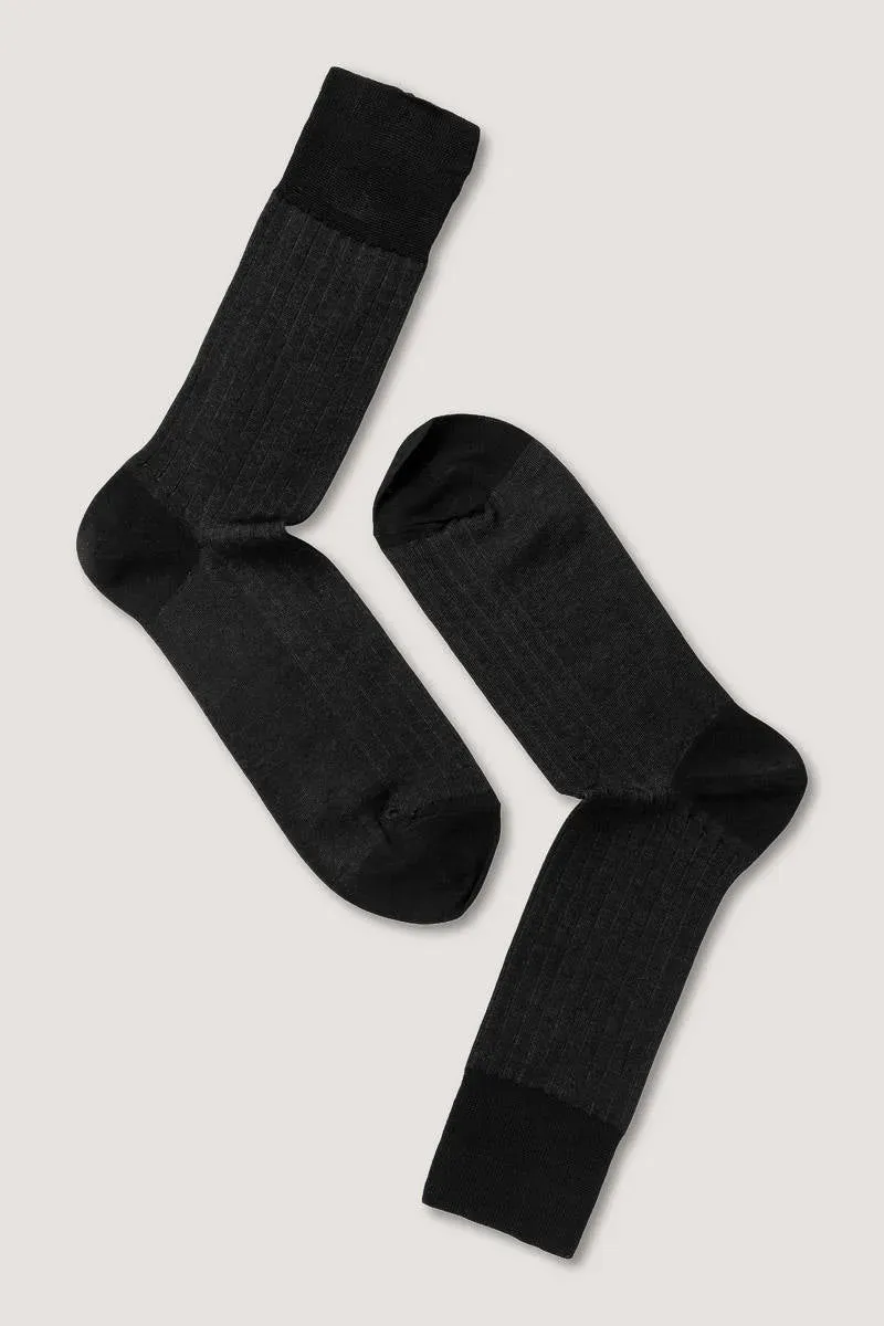 Note By Syversen Mercerized Cotton Rib sokker sort/grå