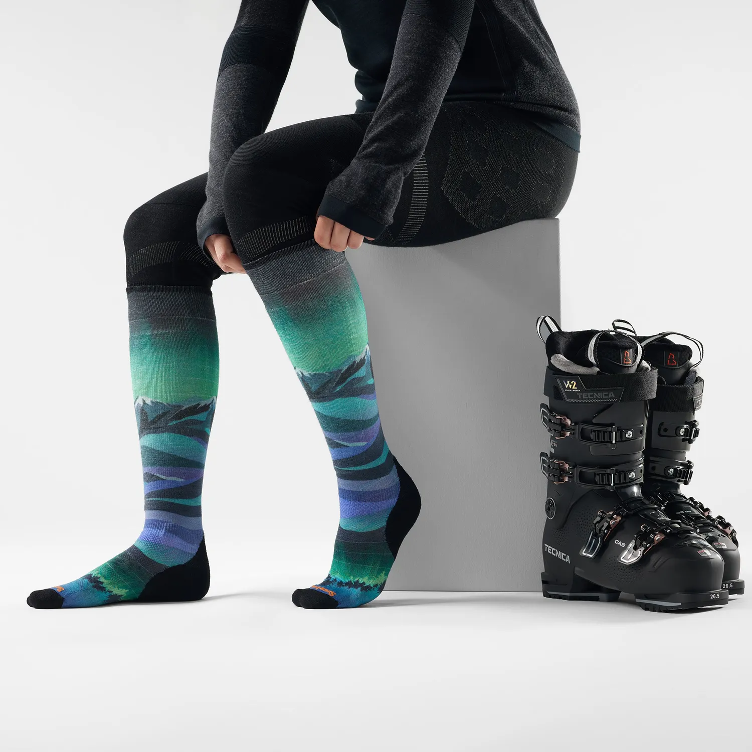 Smartwool Ski Compression Print knestrømper dame black