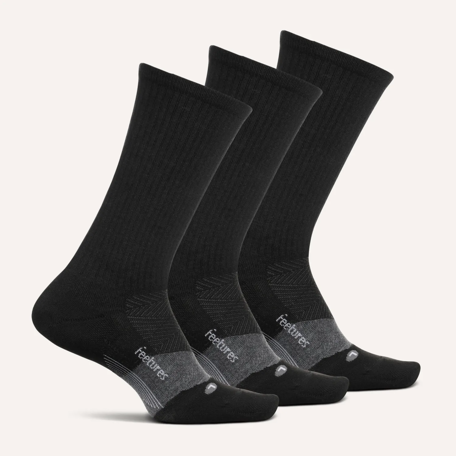 Feetures Merino 10 Max Cushion Crew sokker 3-pakk ull grå