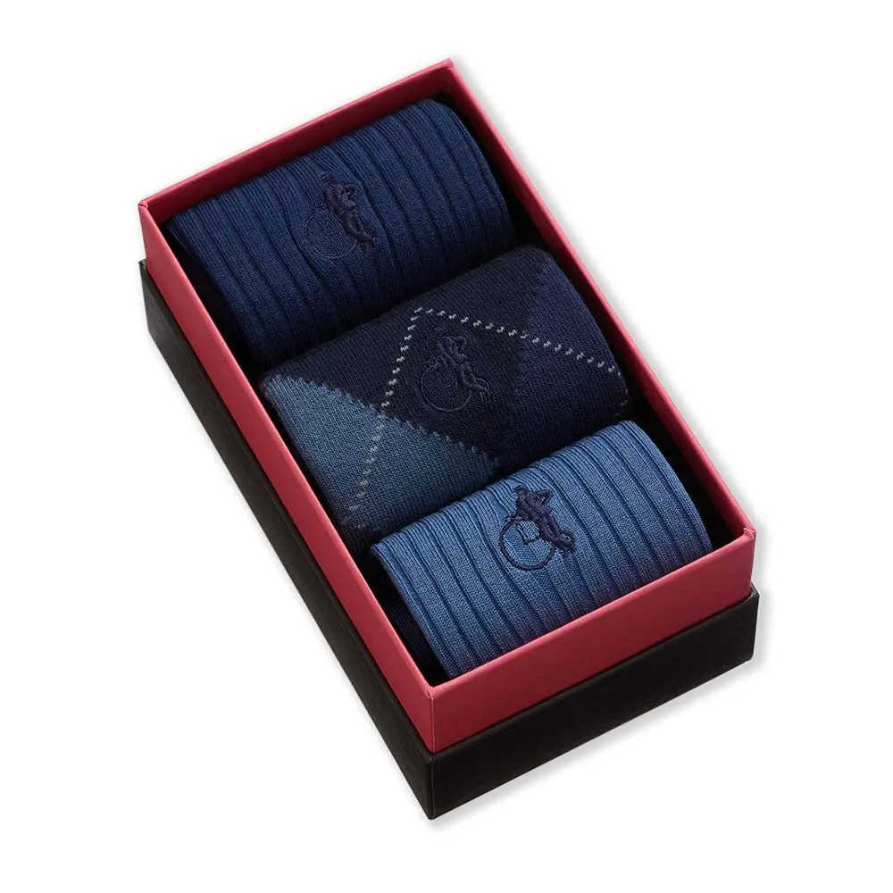 London Sock Company Blue Argyle sokker 3-pakning blå